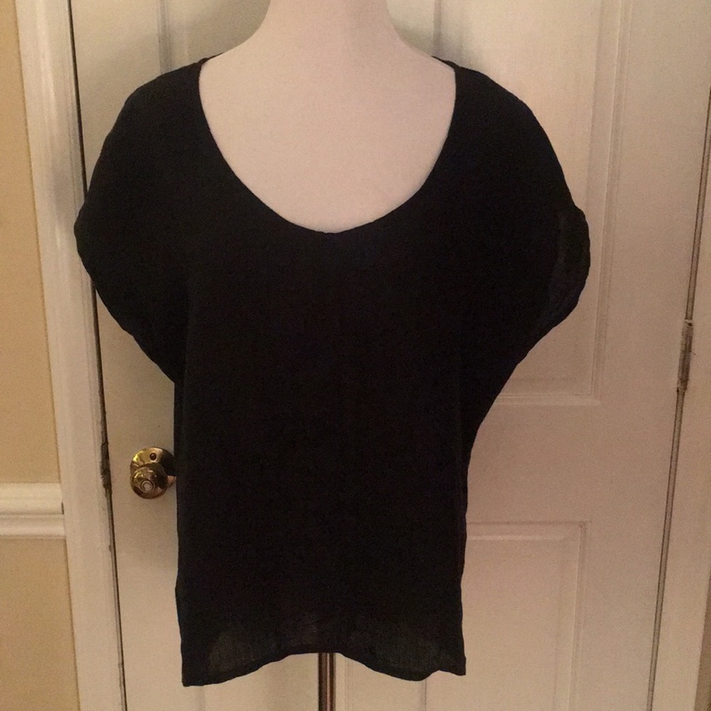 Flax 100% linen shirt black s small short sleeve